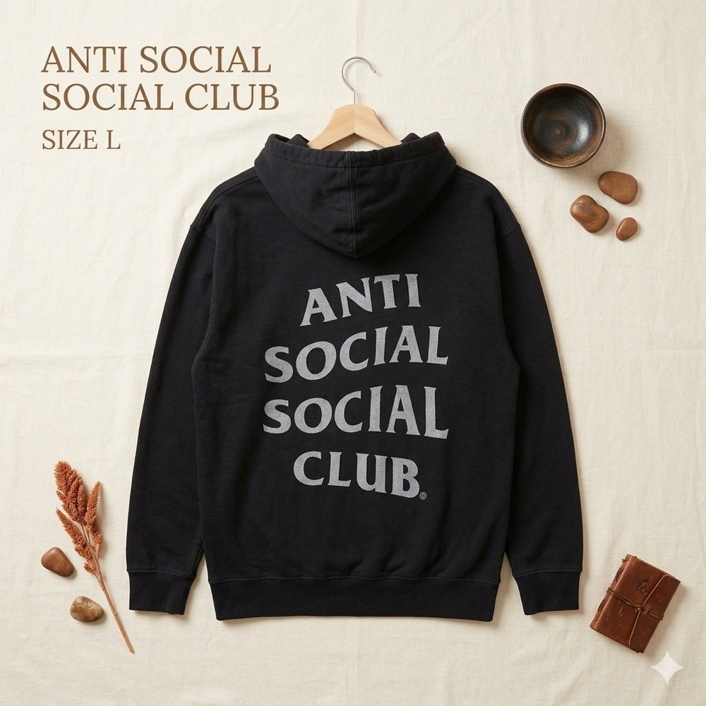 Anti Social Social Club x Undefeated Paranoid Black Hoodie Unisex Size L